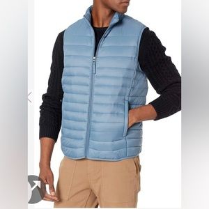 Men’s Lightweight Foldable Puffer vest, Light Blue, Sz Small